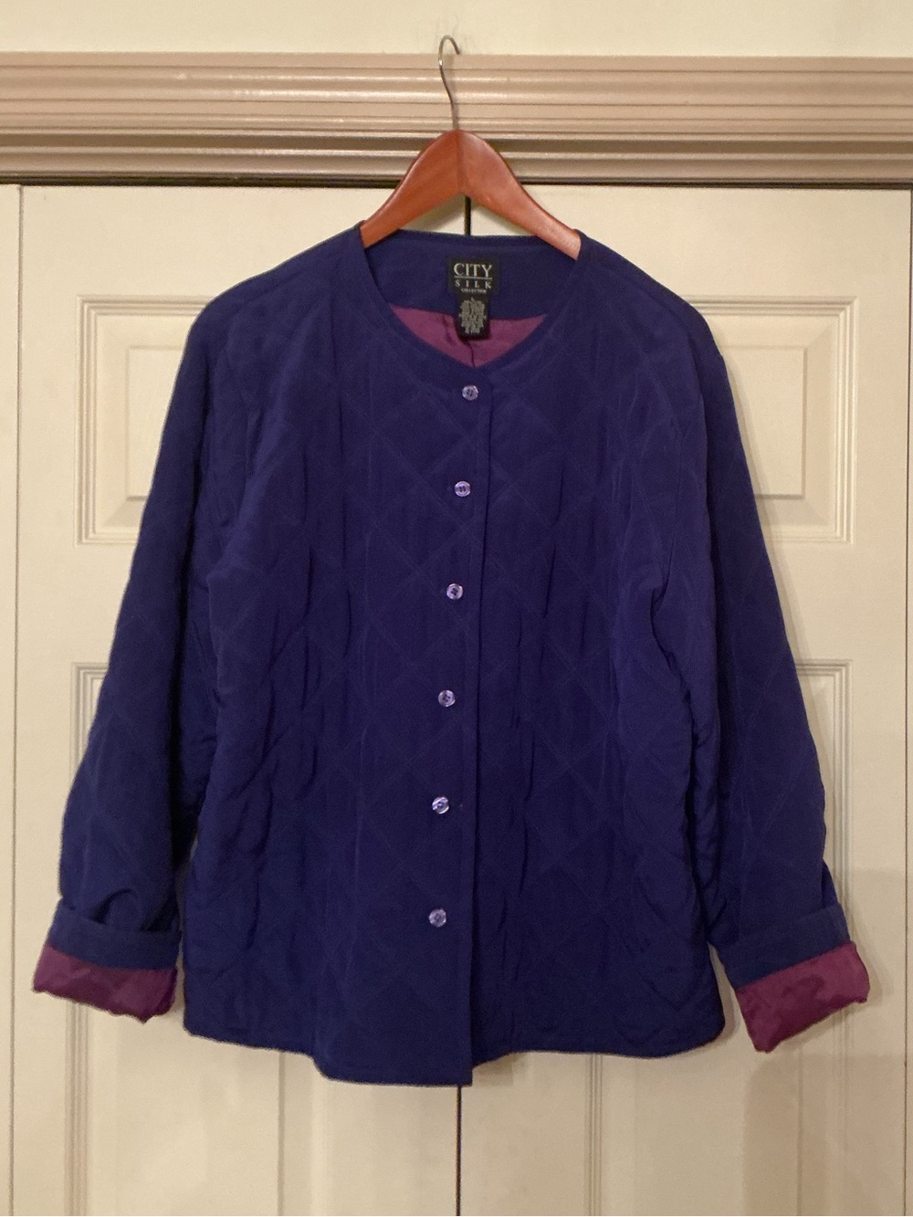 City Silk Deep Purple Quilted Silk Button Jacket